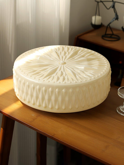 Ceiling Light with Textured Glass Drum Shade and Warm LED Light