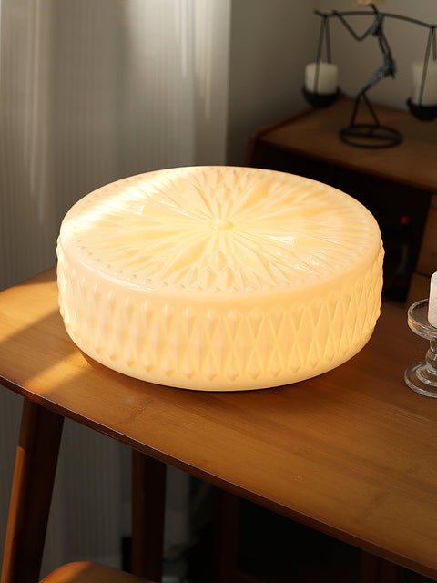 Ceiling Light with Textured Glass Drum Shade and Warm LED Light