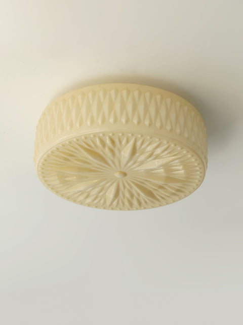 Ceiling Light with Textured Glass Drum Shade and Warm LED Light