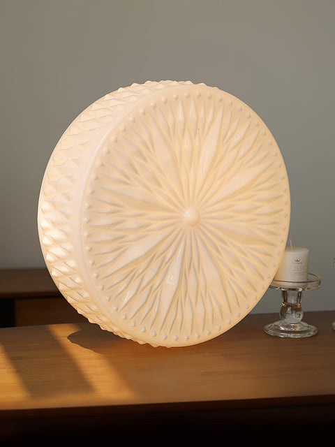 Ceiling Light with Textured Glass Drum Shade and Warm LED Light