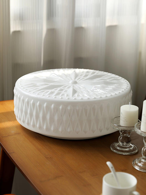 Ceiling Light with Textured Glass Drum Shade and Warm LED Light