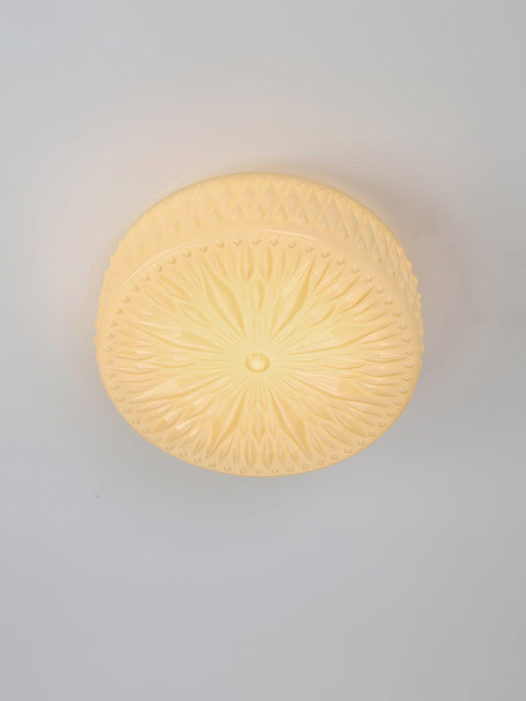 Ceiling Light with Textured Glass Drum Shade and Warm LED Light