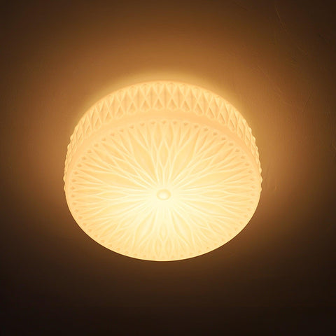 Ceiling Light with Textured Glass Drum Shade and Warm LED Light