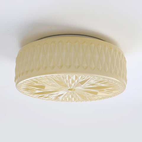 Ceiling Light with Textured Glass Drum Shade and Warm LED Light