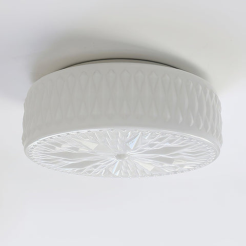 Ceiling Light with Textured Glass Drum Shade and Warm LED Light