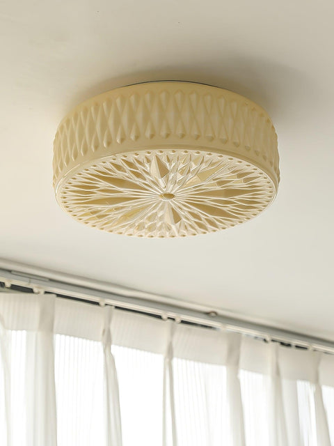 Ceiling Light with Textured Glass Drum Shade and Warm LED Light
