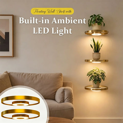 Floating LED Wall Shelf with Rechargeable Battery and Warm Ambient Lighting