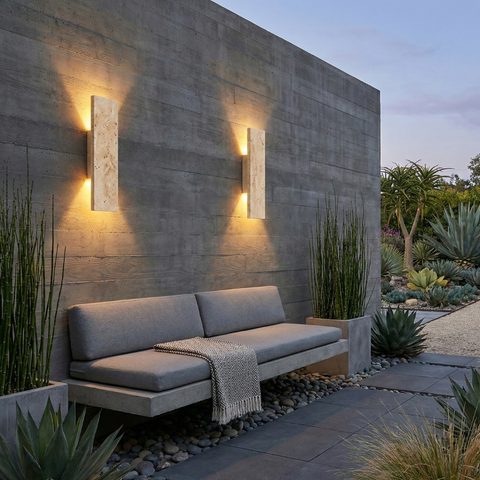 Wall Sconce with Natural Stone Panel and Warm Outdoor LED Light
