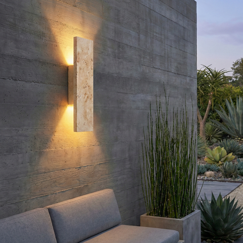 Wall Sconce with Natural Stone Panel and Warm Outdoor LED Light