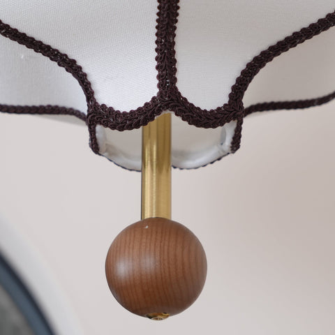 Lantern Fabric Pendant Light with Sculptural Wood Accents
