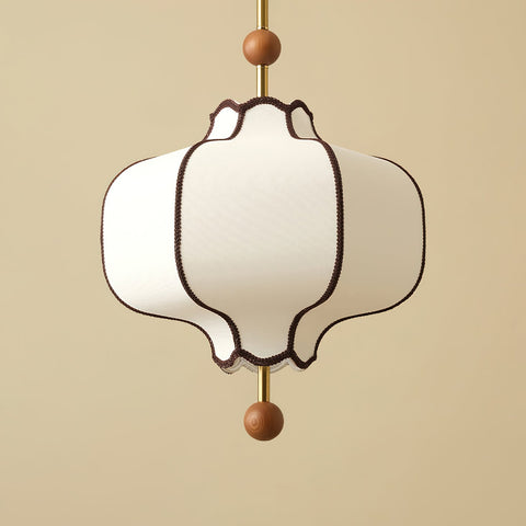 Lantern Fabric Pendant Light with Sculptural Wood Accents