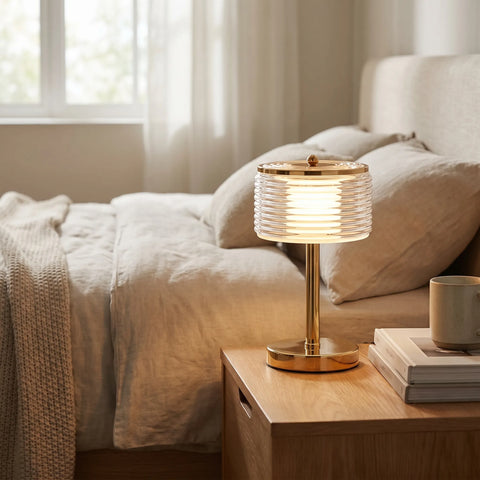 Table Lamp with Layered Ring Shade and Selectable Light Tones