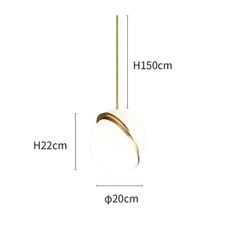 Pendant Light with Acrylic Globe and Curved Brass Crescent Detail