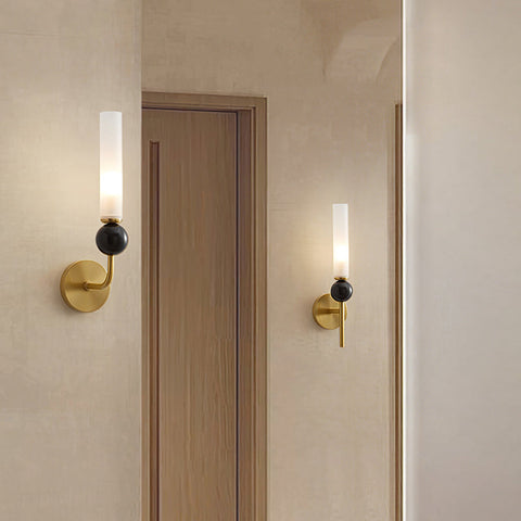 Brass Wall Sconce with Long Frosted Tube