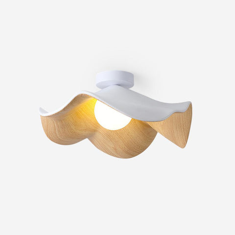 Lotus Leaf Ceiling Lamp with Sculptural Wood-Grain Finish