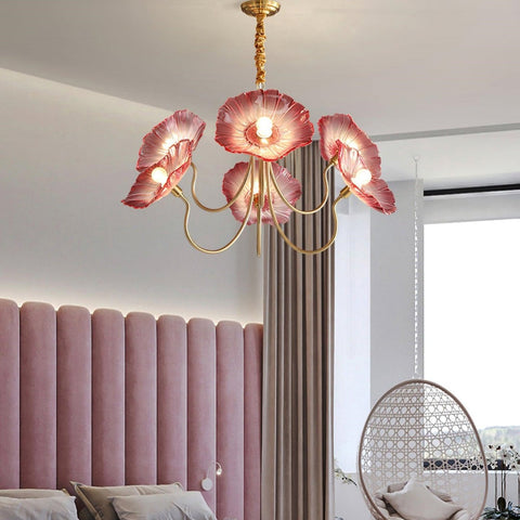 Glass Floral Chandelier with Sculpted Shades