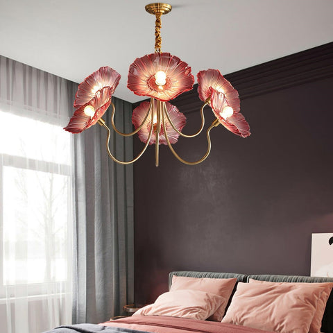 Glass Floral Chandelier with Sculpted Shades