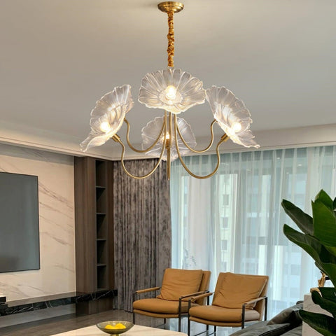 Glass Floral Chandelier with Sculpted Shades