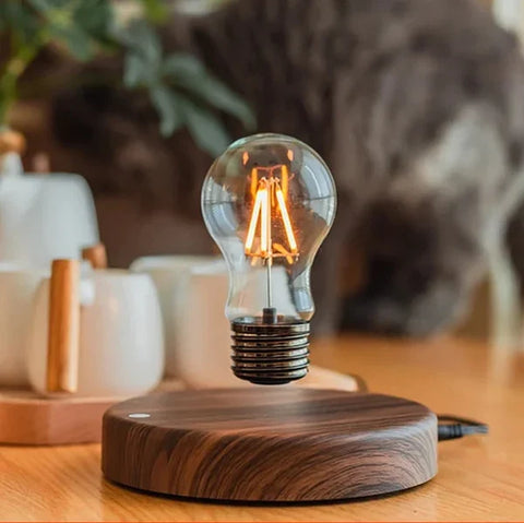 Floating LED Bulb Lamp with Magnetic Wood Base
