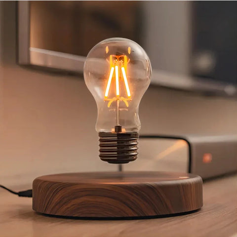 Floating LED Bulb Lamp with Magnetic Wood Base