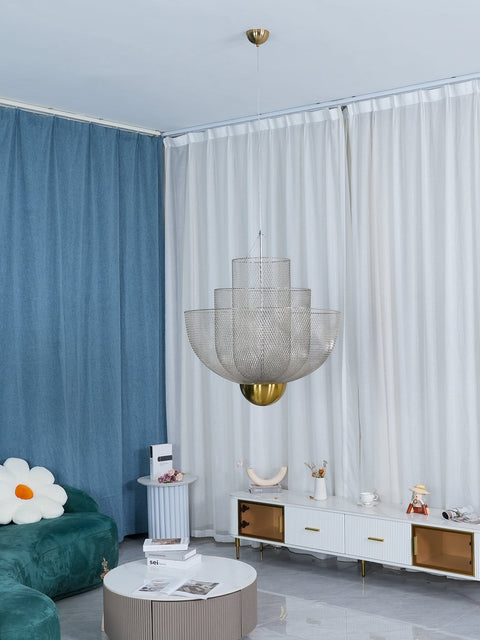 Pendant Light with Tiered Steel Mesh Shade and Integrated LED