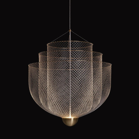 Pendant Light with Tiered Steel Mesh Shade and Integrated LED