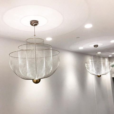 Pendant Light with Tiered Steel Mesh Shade and Integrated LED