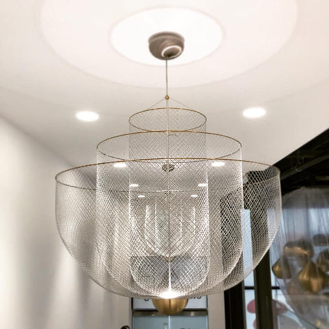 Pendant Light with Tiered Steel Mesh Shade and Integrated LED