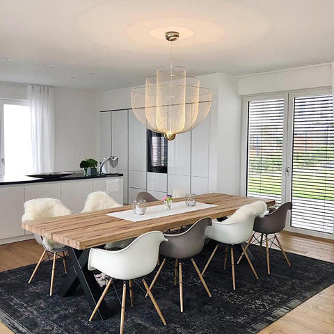 Pendant Light with Tiered Steel Mesh Shade and Integrated LED