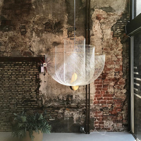 Pendant Light with Tiered Steel Mesh Shade and Integrated LED
