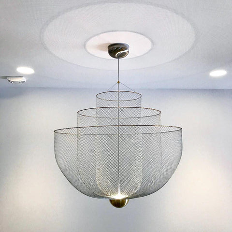 Pendant Light with Tiered Steel Mesh Shade and Integrated LED