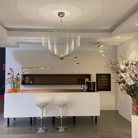 Pendant Light with Tiered Steel Mesh Shade and Integrated LED