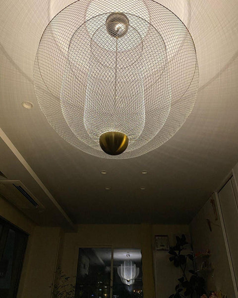 Pendant Light with Tiered Steel Mesh Shade and Integrated LED
