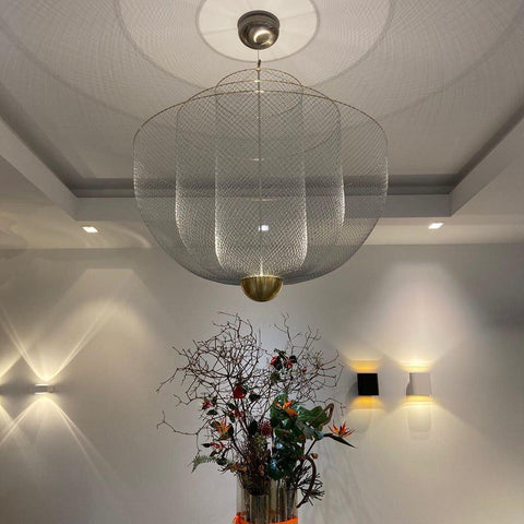 Pendant Light with Tiered Steel Mesh Shade and Integrated LED