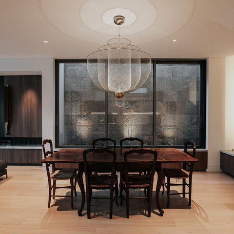 Pendant Light with Tiered Steel Mesh Shade and Integrated LED