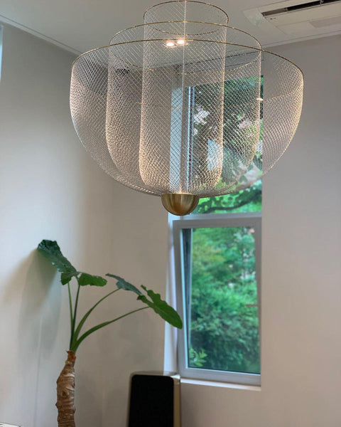 Pendant Light with Tiered Steel Mesh Shade and Integrated LED