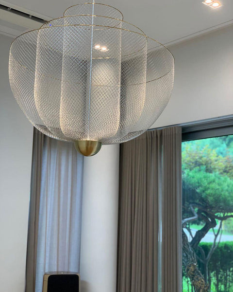 Pendant Light with Tiered Steel Mesh Shade and Integrated LED