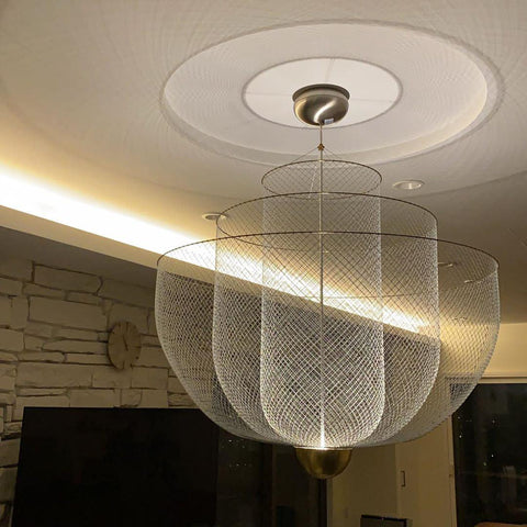 Pendant Light with Tiered Steel Mesh Shade and Integrated LED