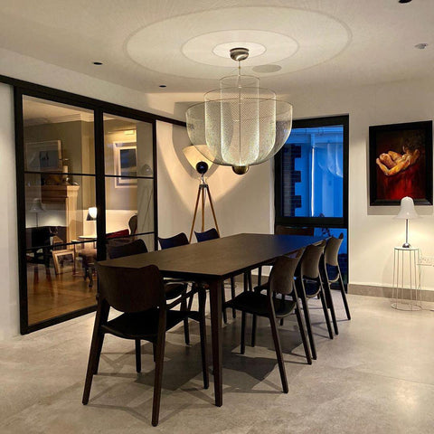 Pendant Light with Tiered Steel Mesh Shade and Integrated LED