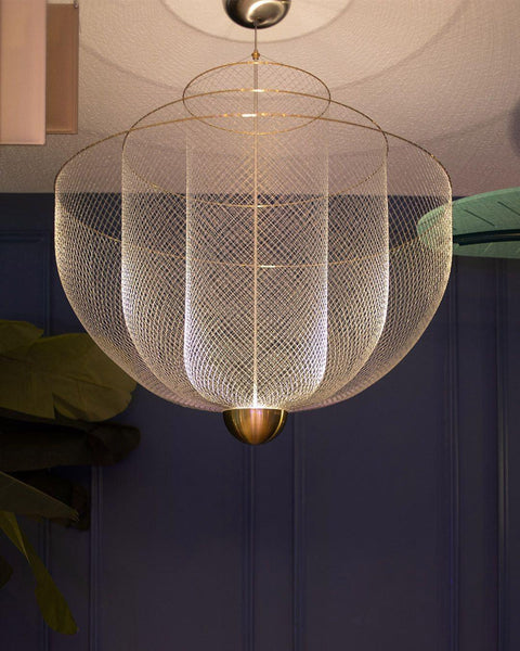 Pendant Light with Tiered Steel Mesh Shade and Integrated LED