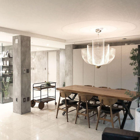 Pendant Light with Tiered Steel Mesh Shade and Integrated LED