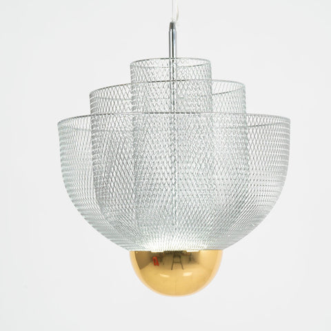 Pendant Light with Tiered Steel Mesh Shade and Integrated LED
