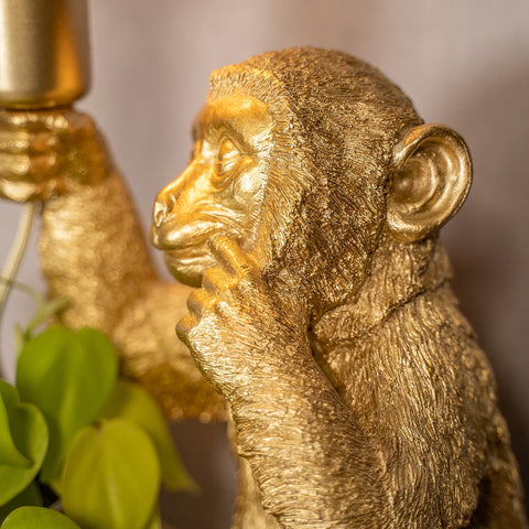 Golden Monkey Table Lamp with Decorative Sculptural Design and E27 Style Bulb