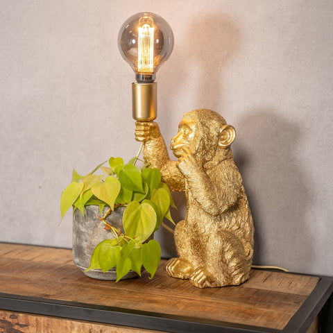 Golden Monkey Table Lamp with Decorative Sculptural Design and E27 Style Bulb