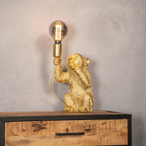 Golden Monkey Table Lamp with Decorative Sculptural Design and E27 Style Bulb