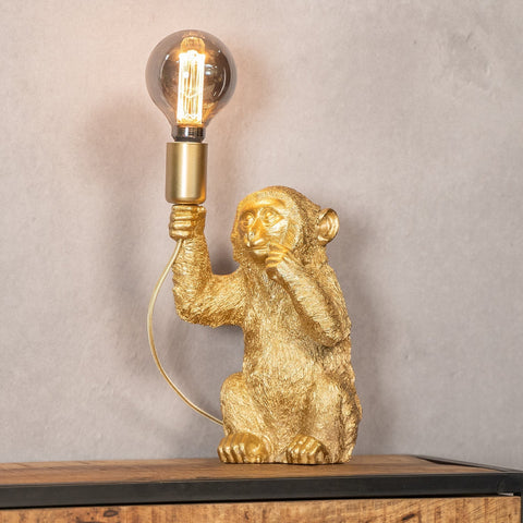 Golden Monkey Table Lamp with Decorative Sculptural Design and E27 Style Bulb