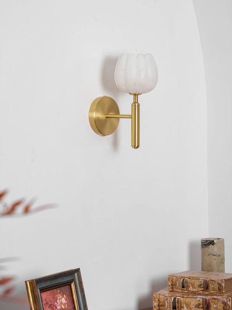 Mian Alabaster Flower Wall Lamp with Brass Frame
