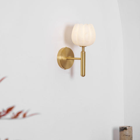 Mian Alabaster Flower Wall Lamp with Brass Frame