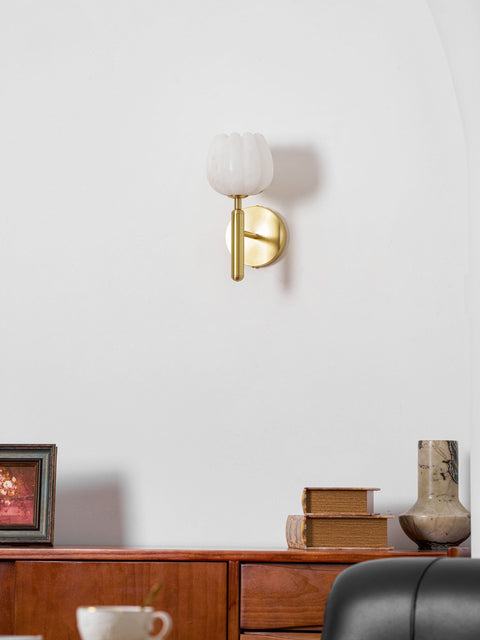 Mian Alabaster Flower Wall Lamp with Brass Frame