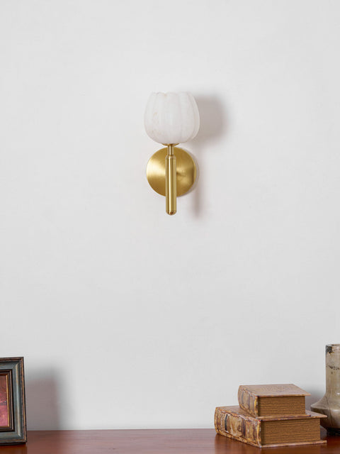 Mian Alabaster Flower Wall Lamp with Brass Frame